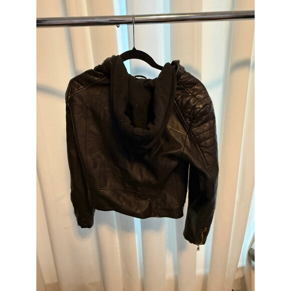 We The Free Hooded Black Vegan Leather Jacket Size Medium - Picture 4 of 6